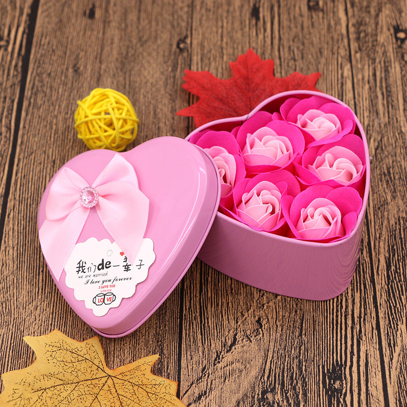 Soap Flower Gift Box Valentine's Day Gift Mother's Day Creative Gifts Bear Flower Rose Heart Shaped Tin Box