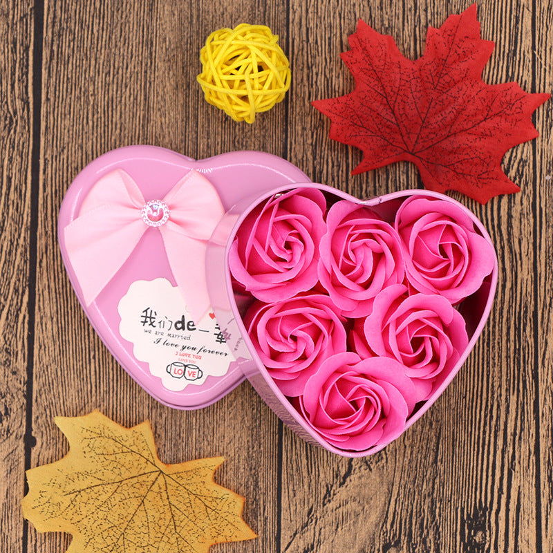 Soap Flower Gift Box Valentine's Day Gift Mother's Day Creative Gifts Bear Flower Rose Heart Shaped Tin Box
