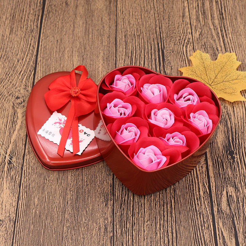 Soap Flower Gift Box Valentine's Day Gift Mother's Day Creative Gifts Bear Flower Rose Heart Shaped Tin Box